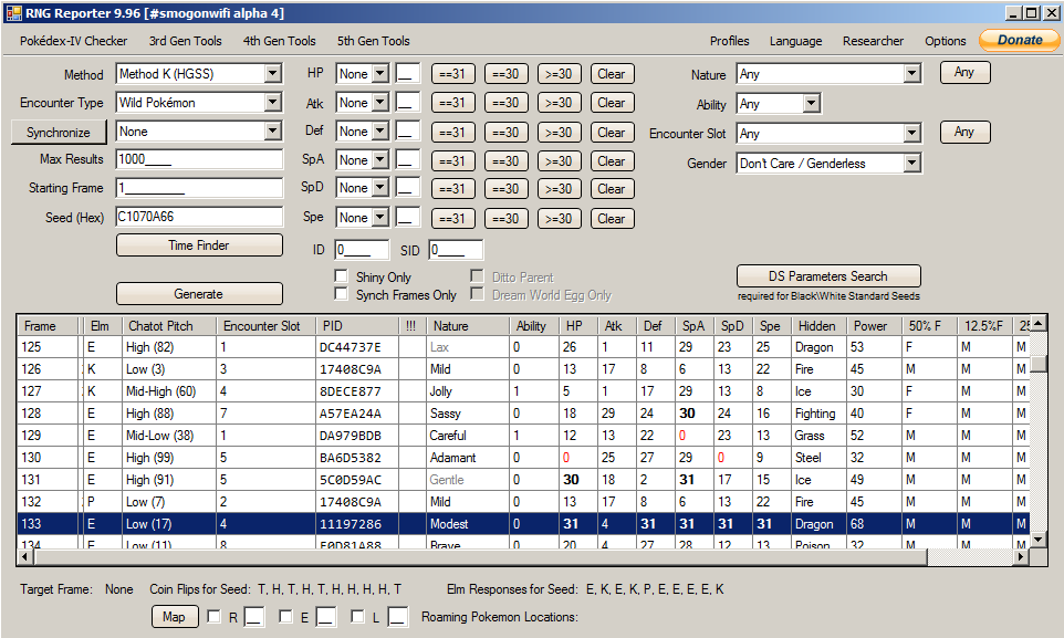 HGSS Main Window Results Desired Frame