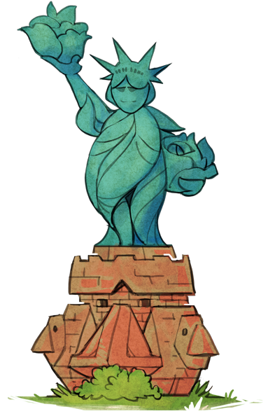Roselia statue standing on Probopass statue