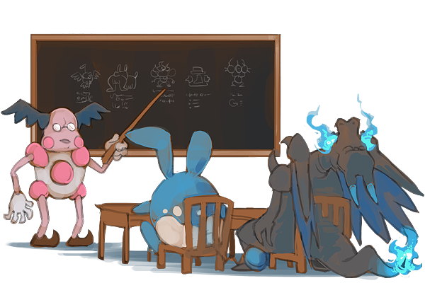 Mr. Mime teaching Azumarill and Mega Charizard X how to be cool