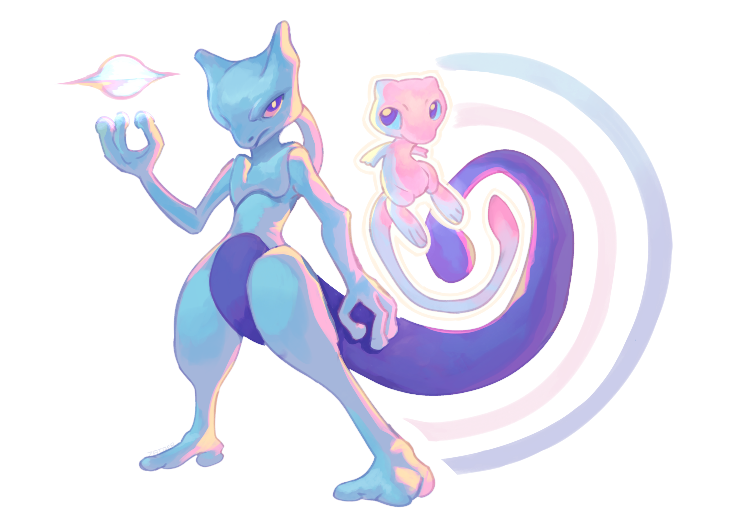 Art featuring Mew and Mewtwo
