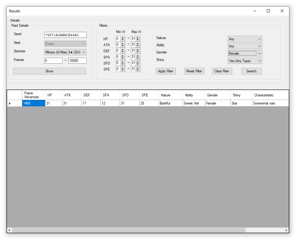 Filtered matches in results