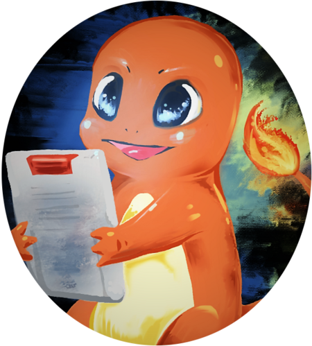 Charmander playing a GameBoy