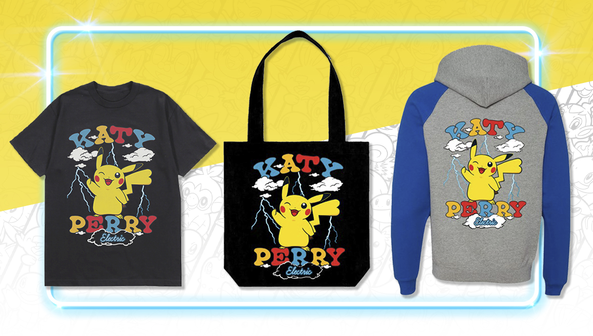 shirt bag sweater with a female pikachu and KATY PERRY and thunder clouds