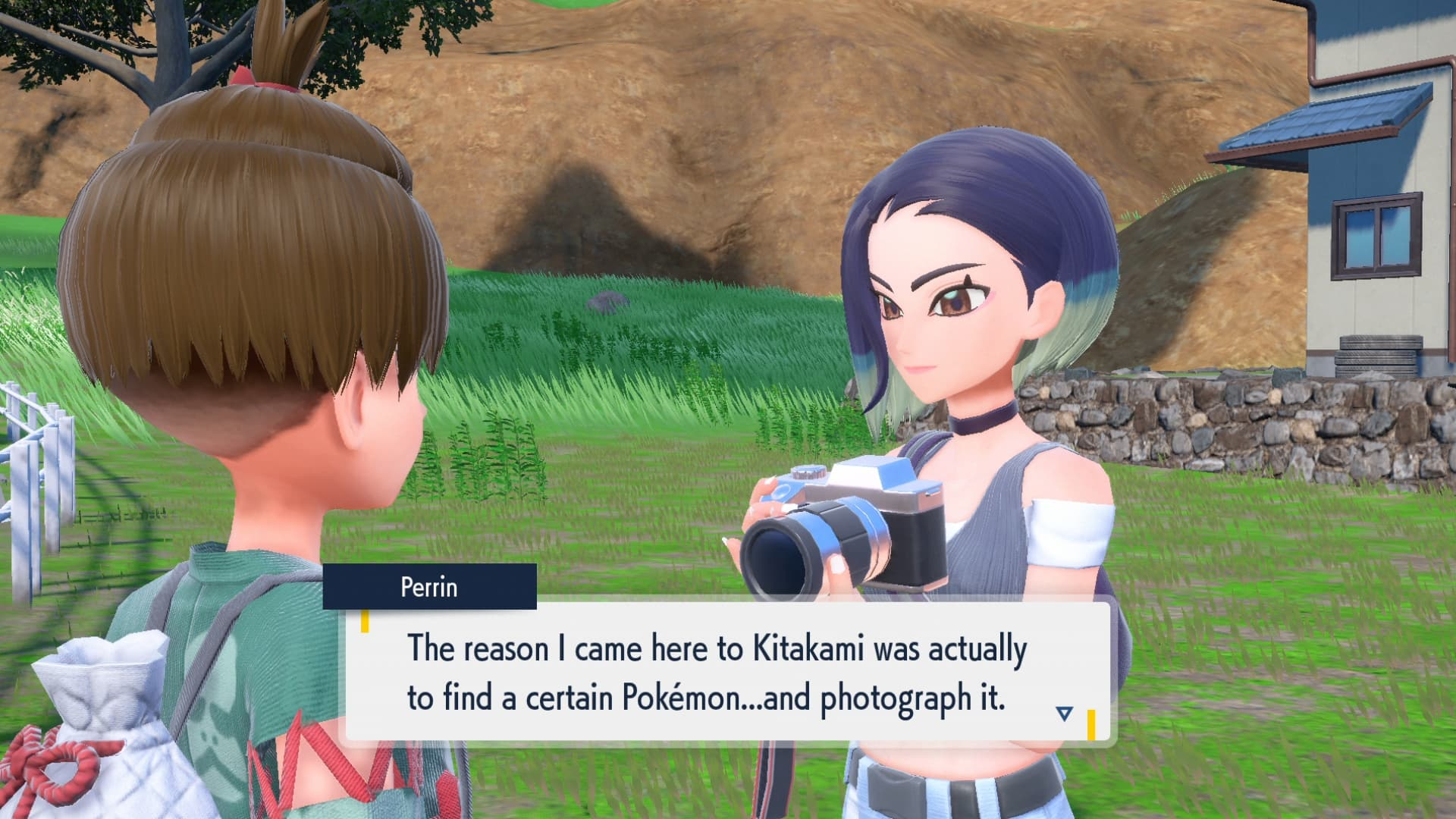 Screenshot of Perrin saying she wants to photograph a certain Pokemon