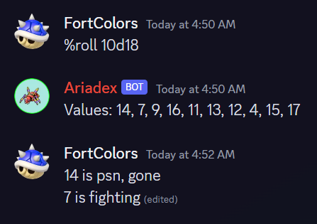 rolled 14, 7, ... 14 is poison gone, 7 is fighting memory