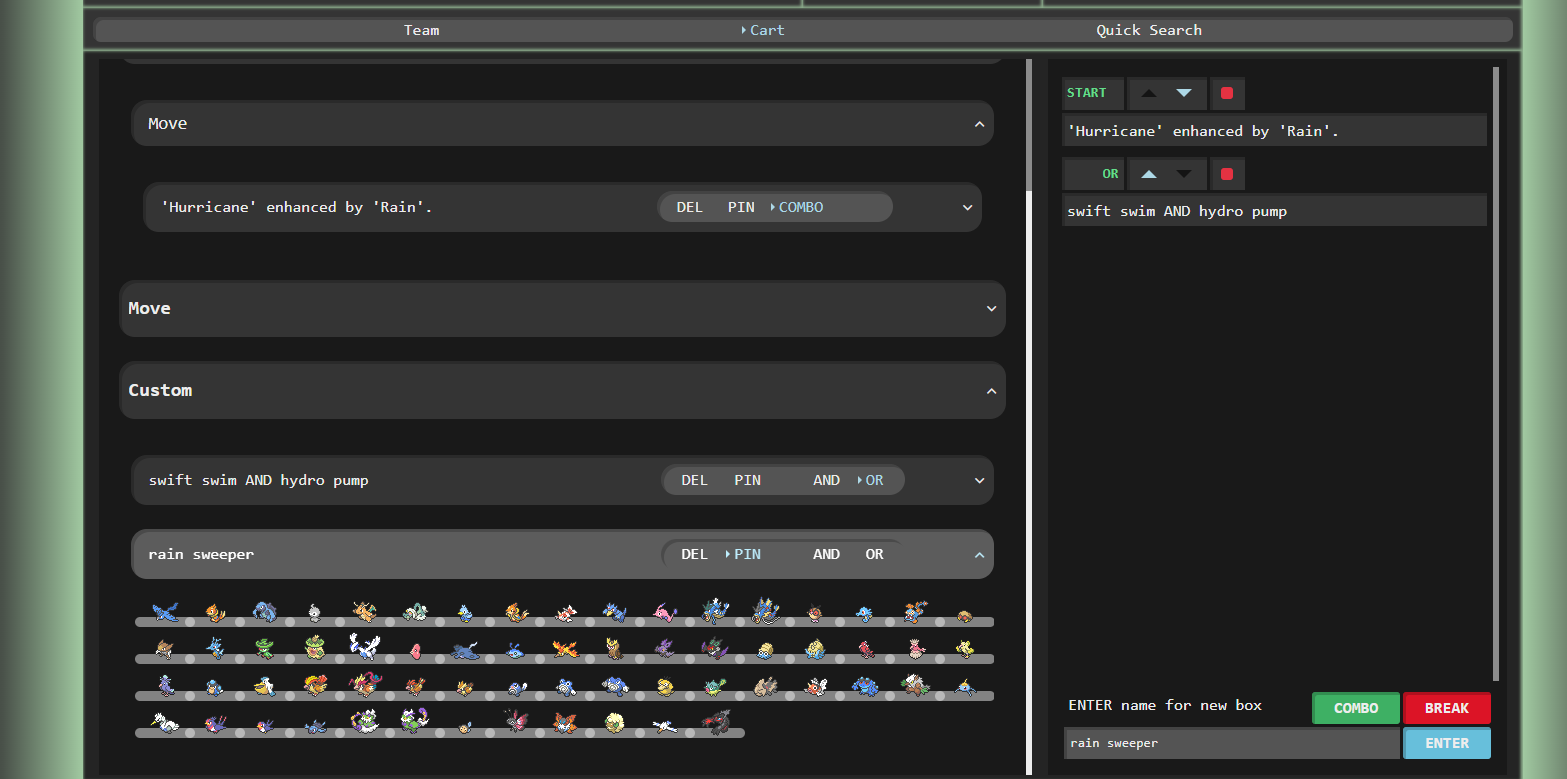 View of the Cart, where you can combine boxes in different ways. We're pinning a custom Box for use later.
