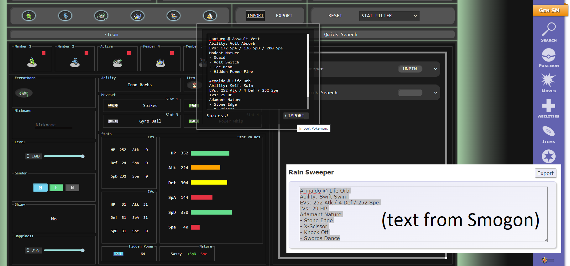 View of a fully functional team builder.