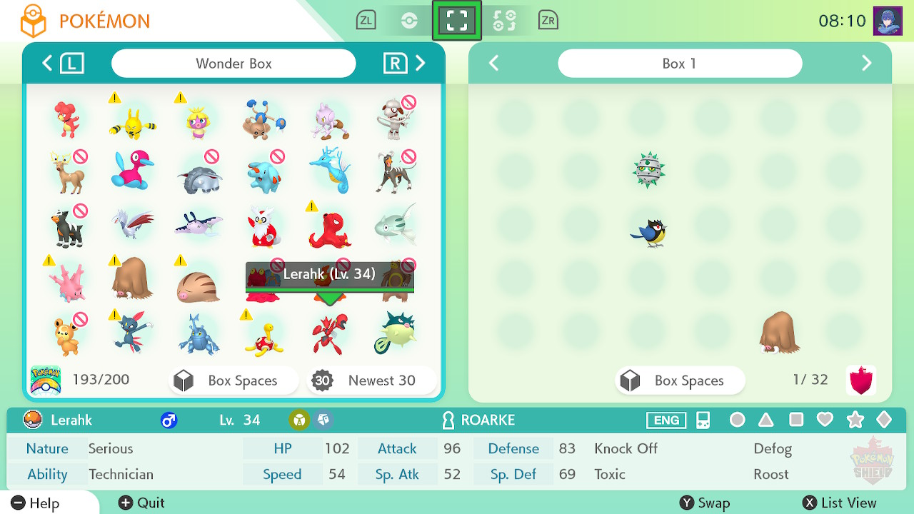 Lost lots of registered Pokémon in the dex, can't see shiny