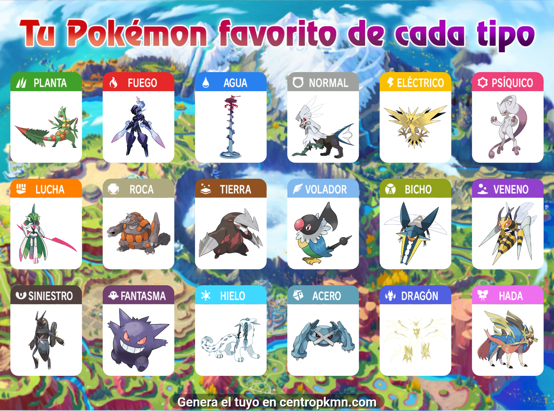 All my fav pokemon from each type(i only fou d the page to make