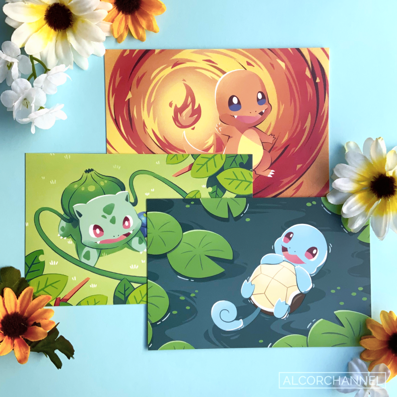 merch-Pokemon Kanto Starters Postcard Print 01.png