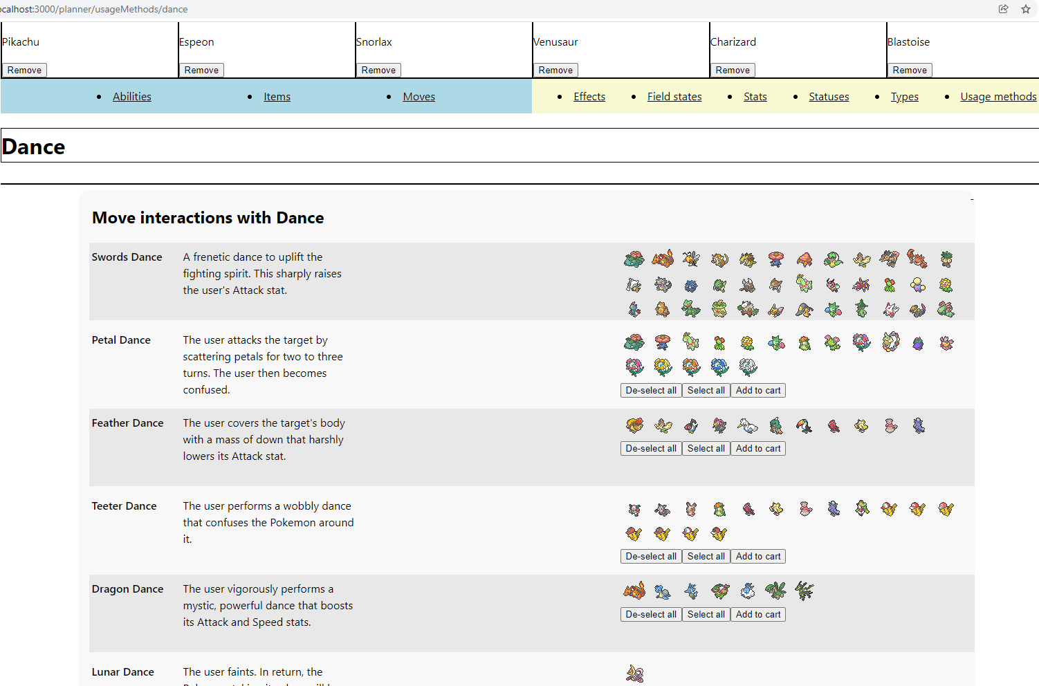 Moves which have the 'dance' usage method, and hence activate the ability 'Dancer'.