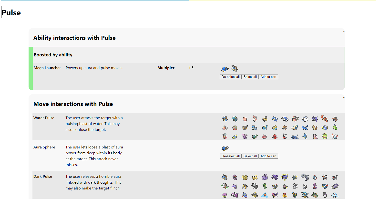 Moves which have the 'pulse' usage method, and hence activate 'Mega Launcher'.