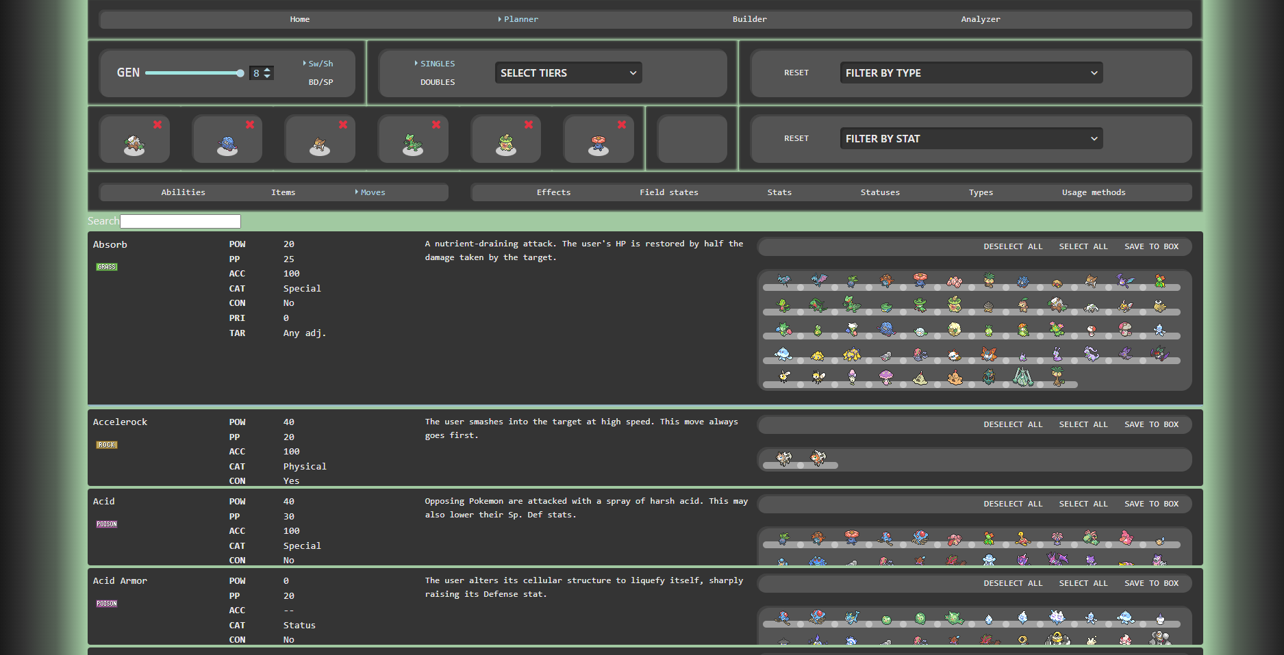 Basic view of the Planner. Gen 8, Sword/Shield mode.