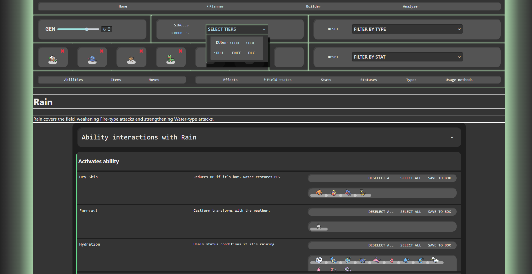 Tier filter with Doubles mode enabled.