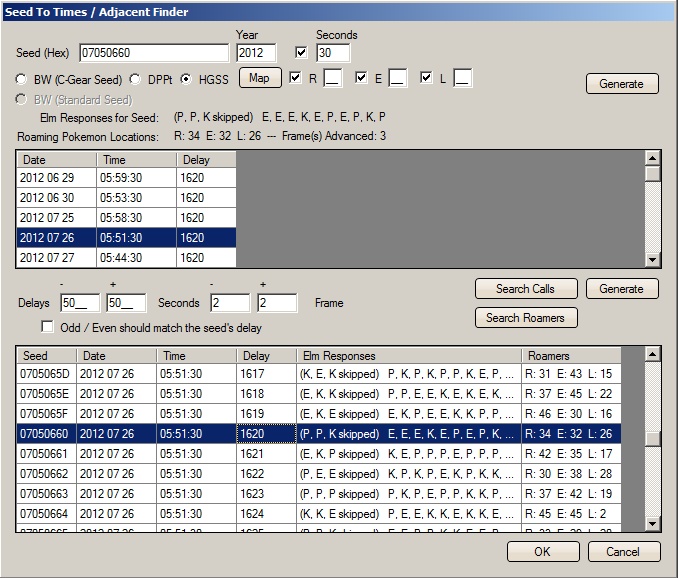 HGSS Seed to Time Window Result