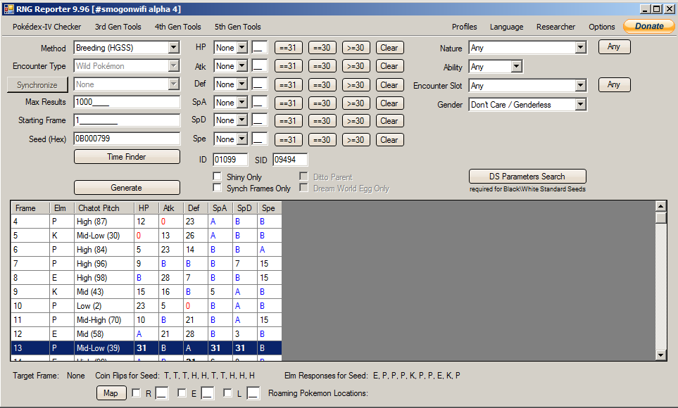 Breeding HGSS Main Window