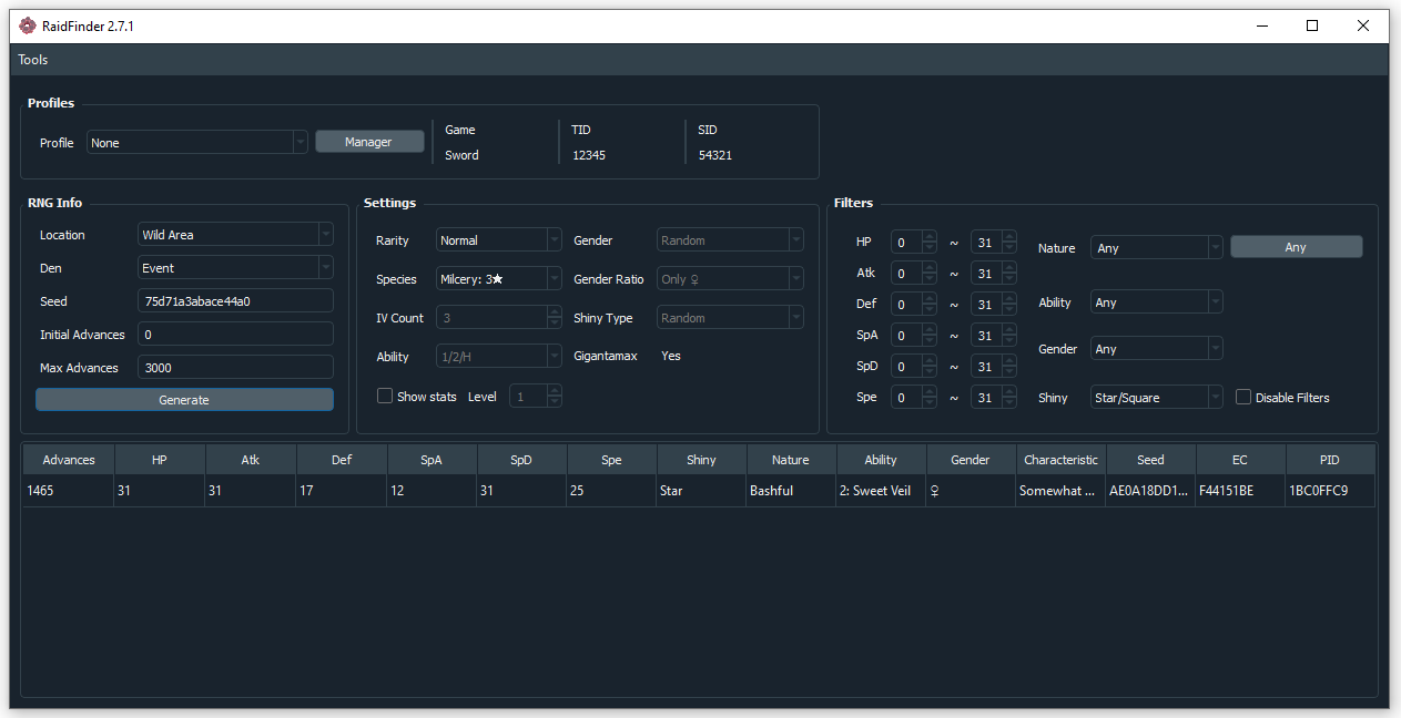 Filtered matches in Raid Finder main window